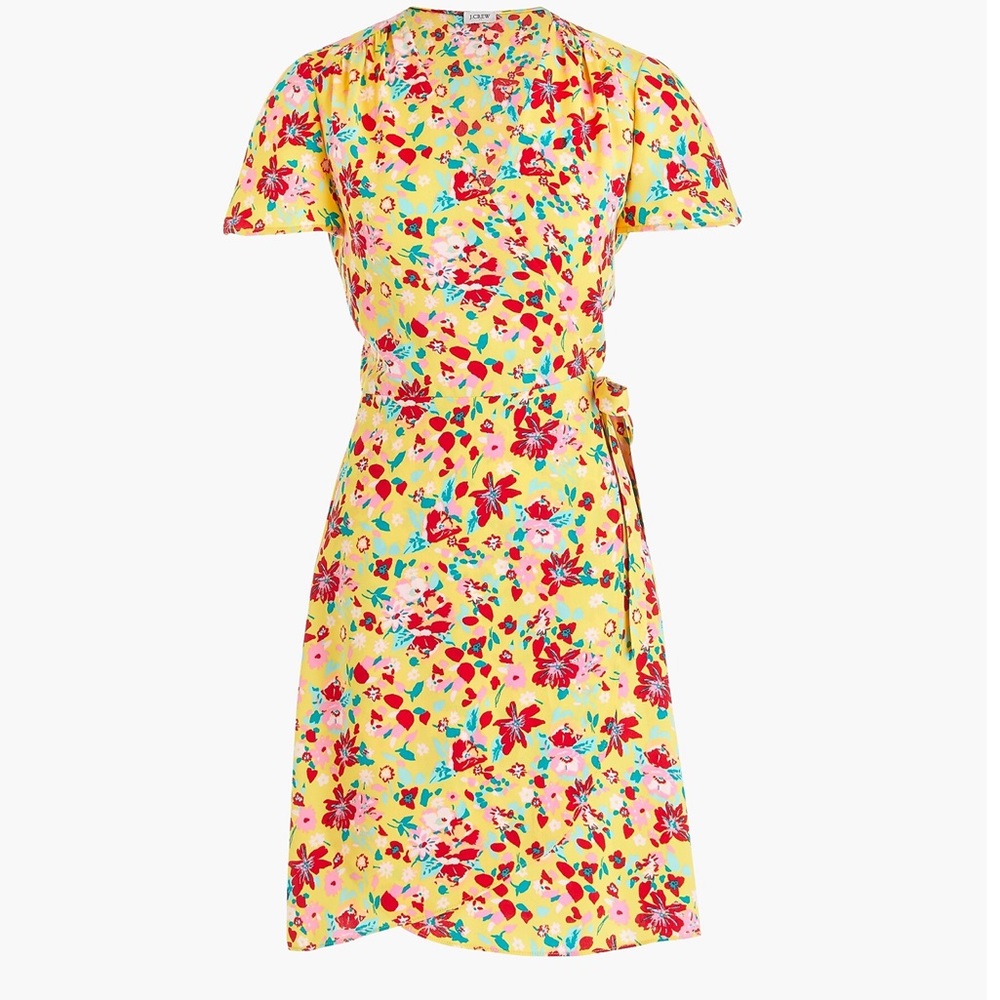 J. Crew Factory Yellow Floral Wrap Dress